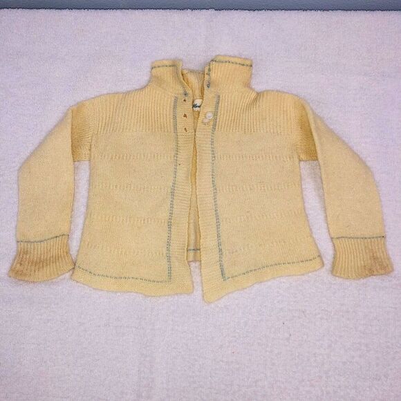 Vintage 50s Baby NB Cardigan Hand Made Bonnet Booties Cream Knit Ribbon Trim - Picture 4 of 9